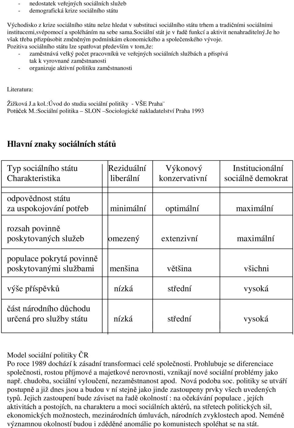 Pozitiva sociálního státu lze spatřovat především v tom,že: - zaměstnává velký počet pracovníků ve veřejných sociálních službách a přispívá tak k vyrovnané zaměstnanosti - organizuje aktivní politiku