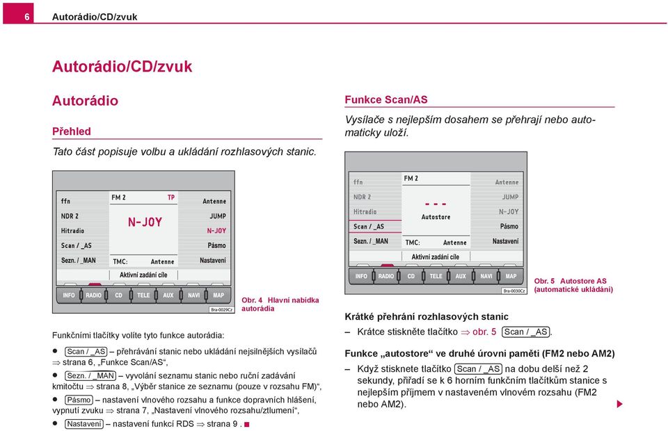 / _MAN vyvolání seznamu stanic nebo ruční zadávání kmitočtu strana 8, Výběr stanice ze seznamu (pouze v rozsahu FM), Pásmo nastavení vlnového rozsahu a funkce dopravních hlášení, vypnutí zvuku strana