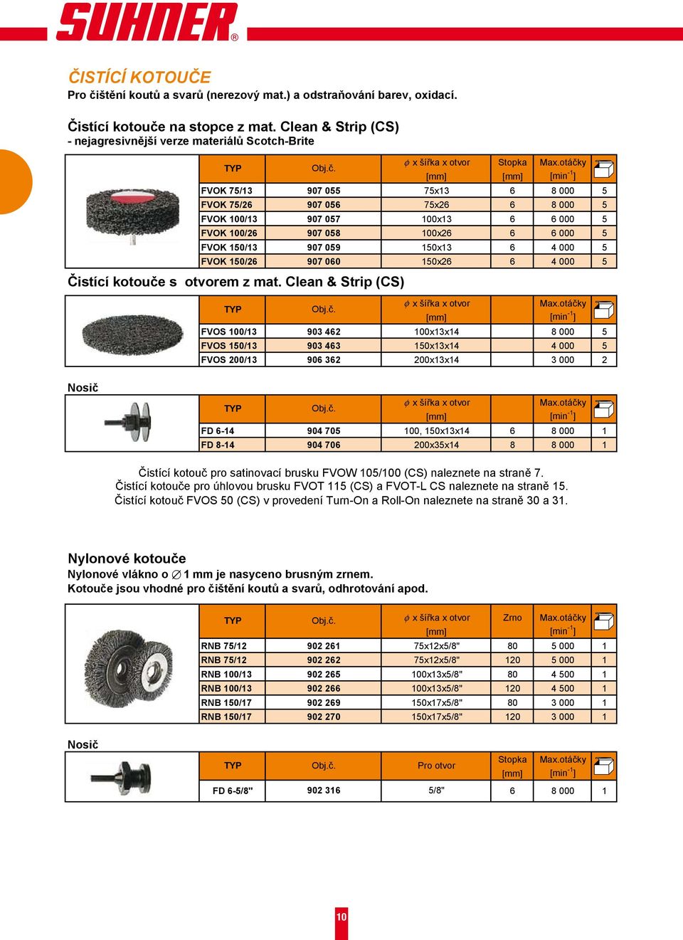 50/26 907 060 50x26 6 4 000 5 Čistící kotouče s otvorem z mat. Clean & Strip (CS) Obj.č. x šířka x otvor Max.