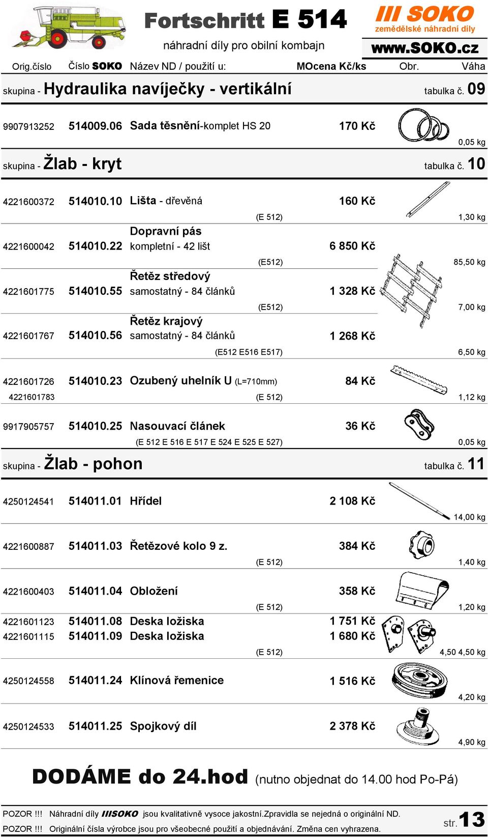 56 samostatný - 84 článků (E 512) 1,30 kg (E512) (E512) 4221601726 514010.23 Ozubený uhelník U (L=710mm) 85,50 kg 7,00 kg (E512 E516 E517) 6,50 kg 4221601783 (E 512) 1,12 kg 9917905757 514010.