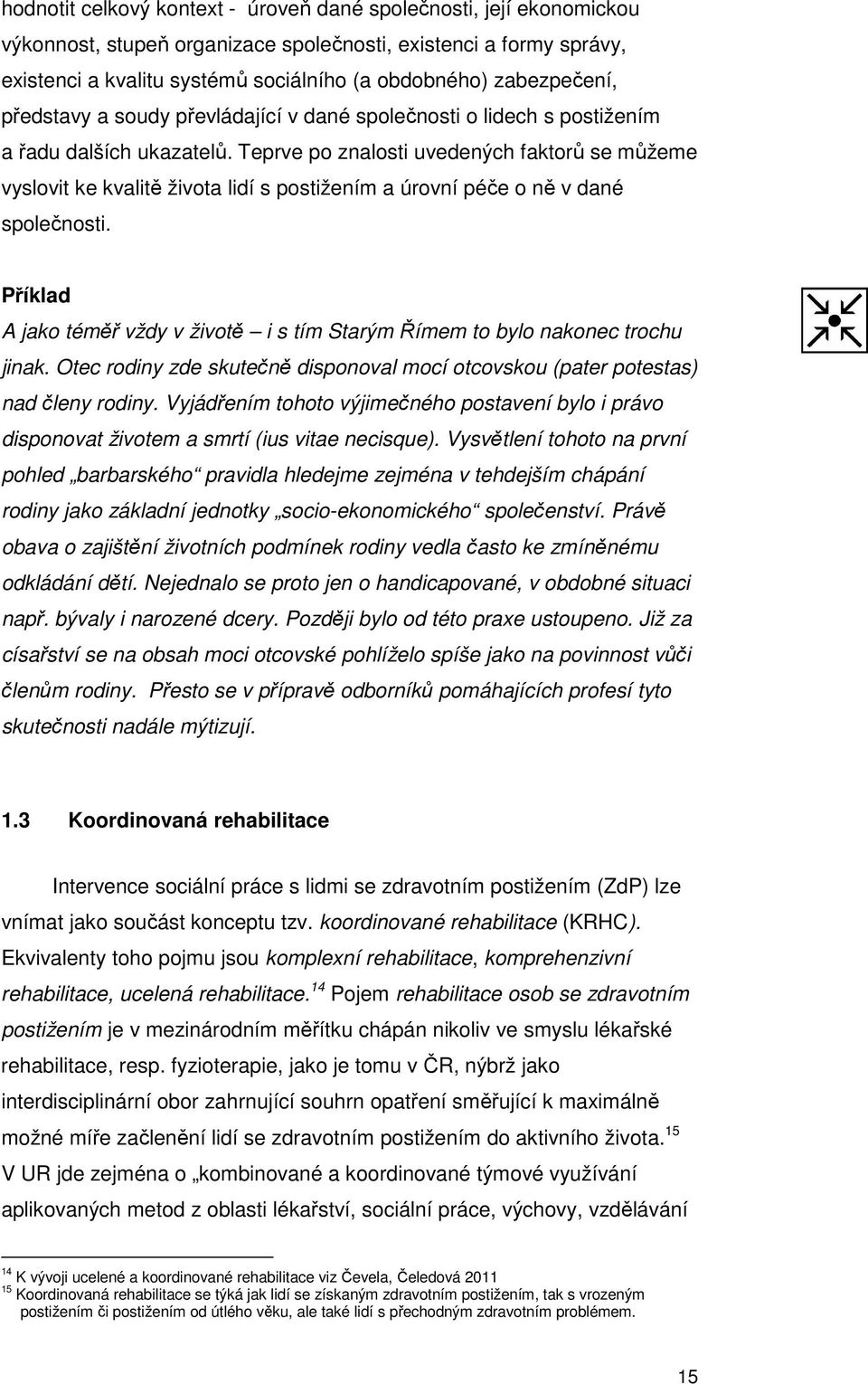 Teprve po znalosti uvedených faktorů se můžeme vyslovit ke kvalitě života lidí s postižením a úrovní péče o ně v dané společnosti.