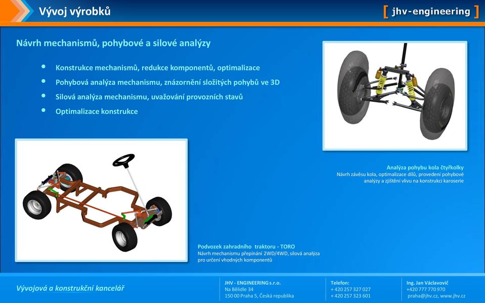 Analýza pohybu kola čtyřkolky Návrh závěsu kola, optimalizace dílů, provedení pohybové analýzy a zjištění vlivu na