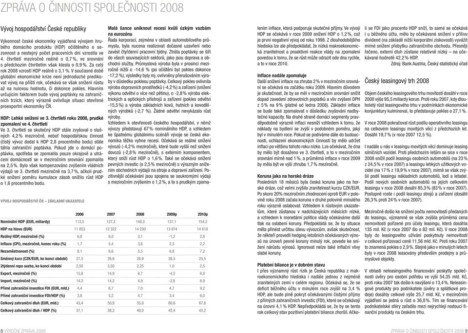 V současné době globální ekonomické krize není jednoduché predikovat vývoj na příští rok, očekává se však snížení růstu až na nulovou hodnotu, či dokonce pokles.