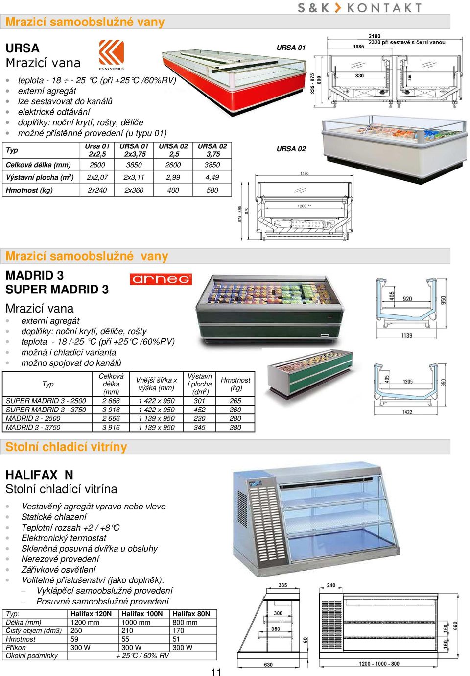 URSA 01 URSA 02 Mrazicí samoobslužné vany MADRID 3 SUPER MADRID 3 Mrazicí vana externí agregát doplňky: noční krytí, děliče, rošty teplota - 18 /-25 C (při +25 C /60%RV) možná i chladicí varianta