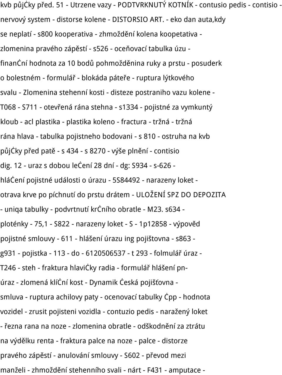 posuderk o bolestném - formulář - blokáda páteře - ruptura lýtkového svalu - Zlomenina stehenní kosti - disteze postraniho vazu kolene - T068 - S711 - otevřená rána stehna - s1334 - pojistné za