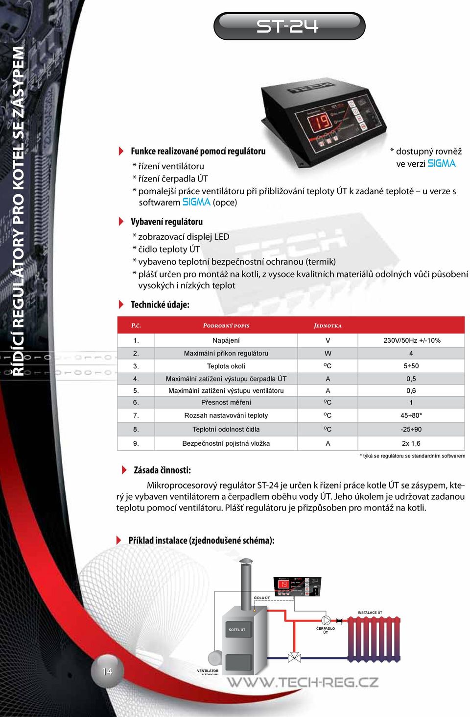 nízkých teplot : 2. Maximální příkon regulátoru W 4 3. Teplota okolí O 4. Maximální zatížení výstupu čerpadla ÚT A 0,5 5. Maximální zatížení výstupu ventilátoru A 0,6 6. Přesnost měření O 7.