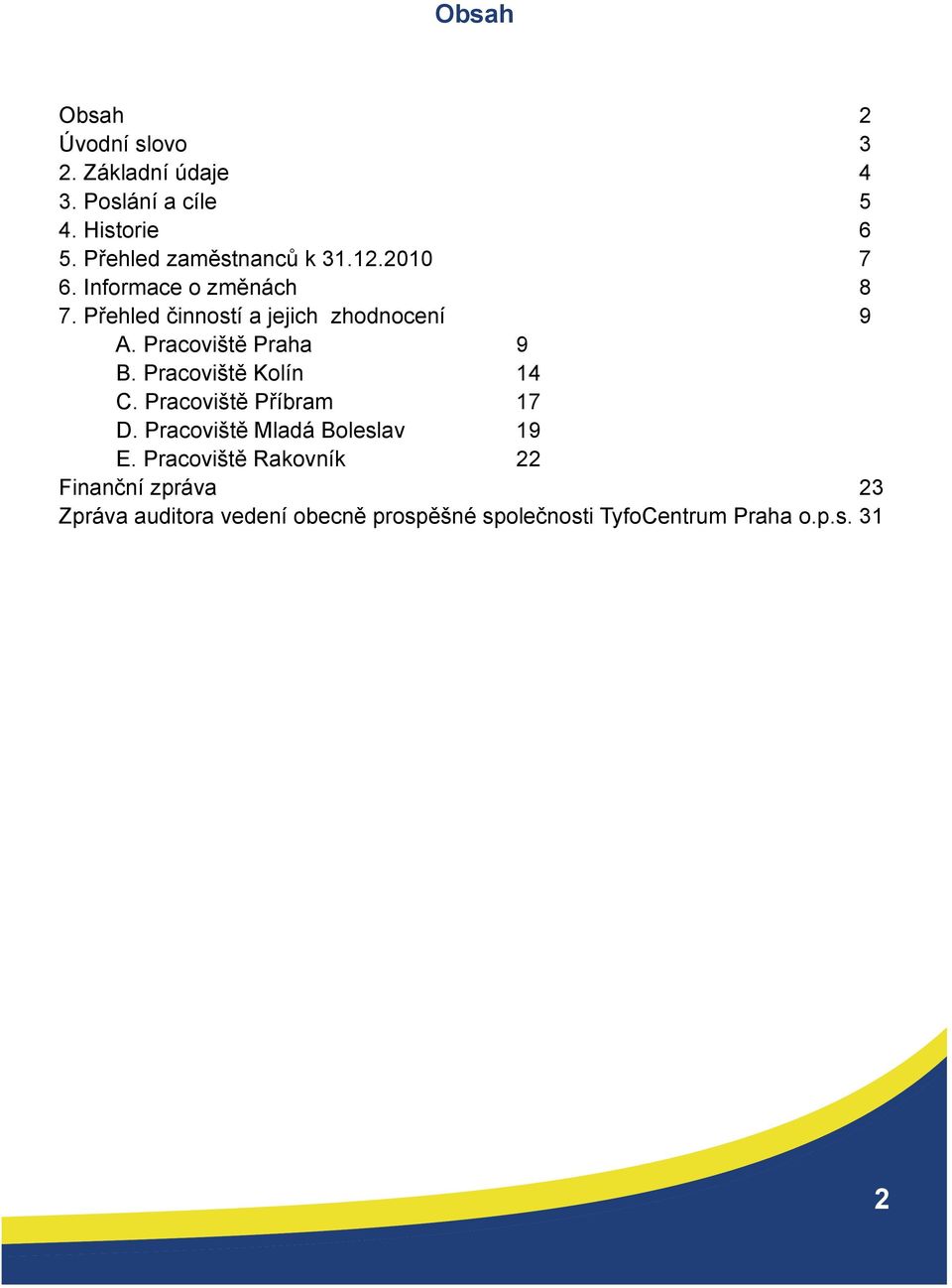 Pracoviště Praha 9 B. Pracoviště Kolín 14 C. Pracoviště Příbram 17 D. Pracoviště Mladá Boleslav 19 E.