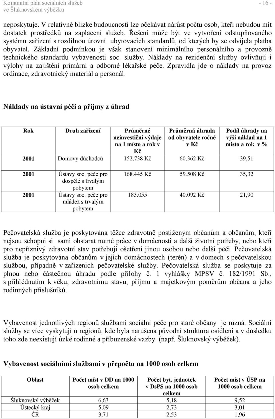 Základní podmínkou je však stanovení minimálního personálního a provozně technického standardu vybavenosti soc. služby.