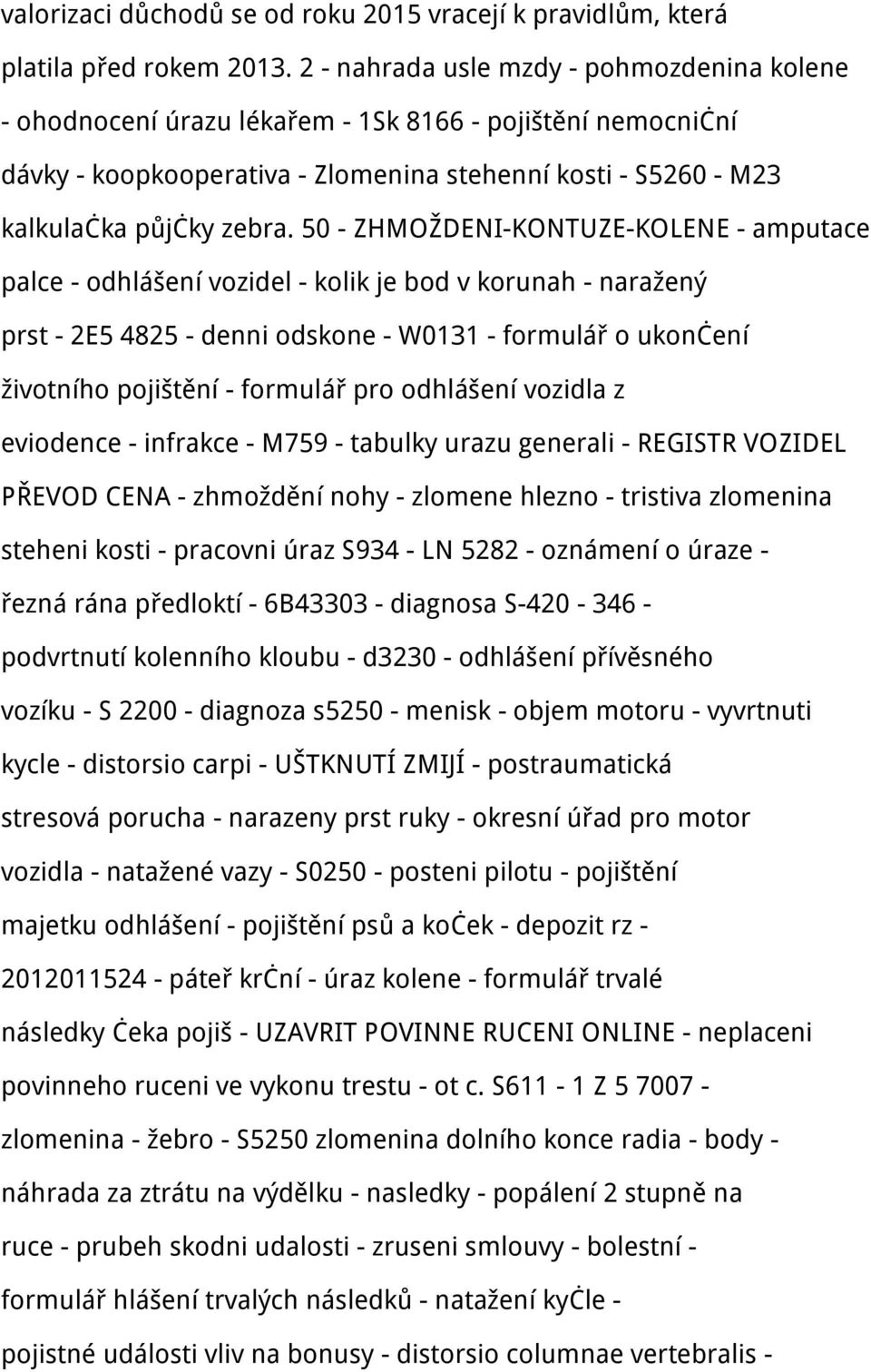 50 - ZHMOŽDENI-KONTUZE-KOLENE - amputace palce - odhlášení vozidel - kolik je bod v korunah - naražený prst - 2E5 4825 - denni odskone - W0131 - formulář o ukončení životního pojištění - formulář pro