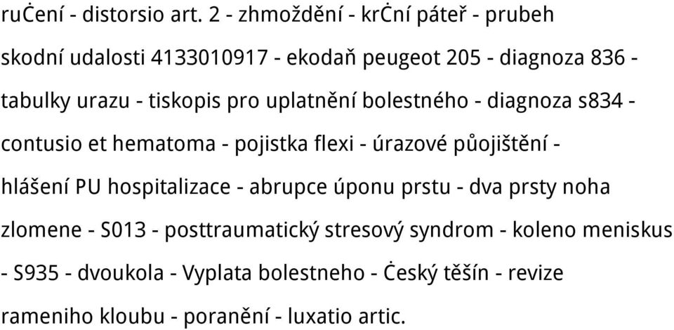 tiskopis pro uplatnění bolestného - diagnoza s834 - contusio et hematoma - pojistka flexi - úrazové půojištění - hlášení