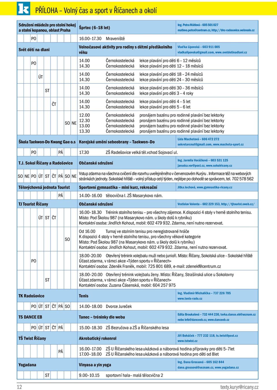 00 Černokostelecká lekce plavání pro děti 6 12 měsíců 14.30 Černokostelecká lekce plavání pro děti 12 18 měsíců 14.00 Černokostelecká lekce plavání pro děti 18 24 měsíců 14.