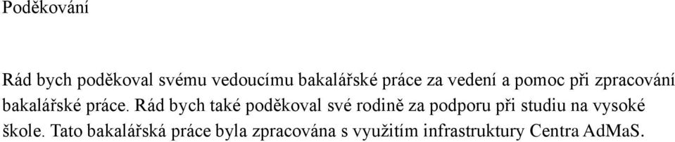 Rád bych také poděkoval své rodině za podporu při studiu na vysoké