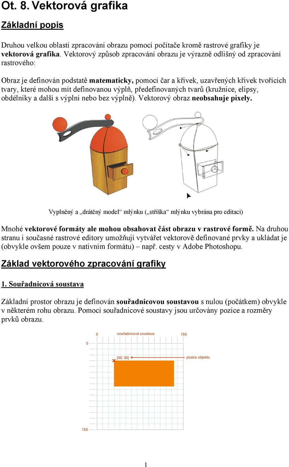 definovanou výplň, předefinovaných tvarů (kružnice, elipsy, obdélníky a další s výplní nebo bez výplně). Vektorový obraz neobsahuje pixely.