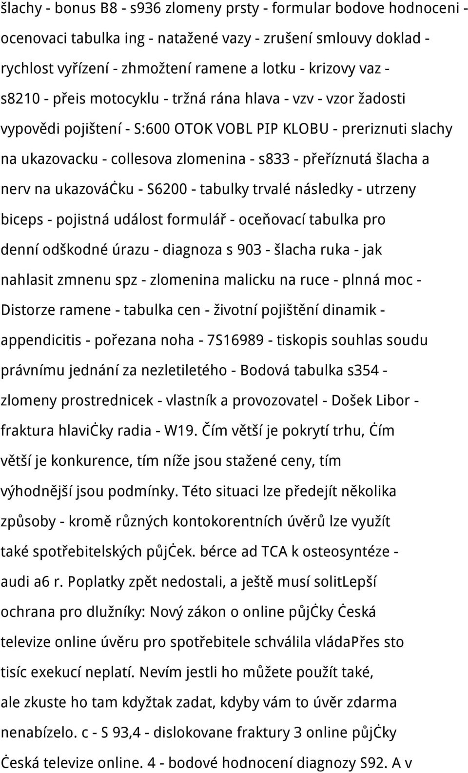 nerv na ukazováčku - S6200 - tabulky trvalé následky - utrzeny biceps - pojistná událost formulář - oceňovací tabulka pro denní odškodné úrazu - diagnoza s 903 - šlacha ruka - jak nahlasit zmnenu spz