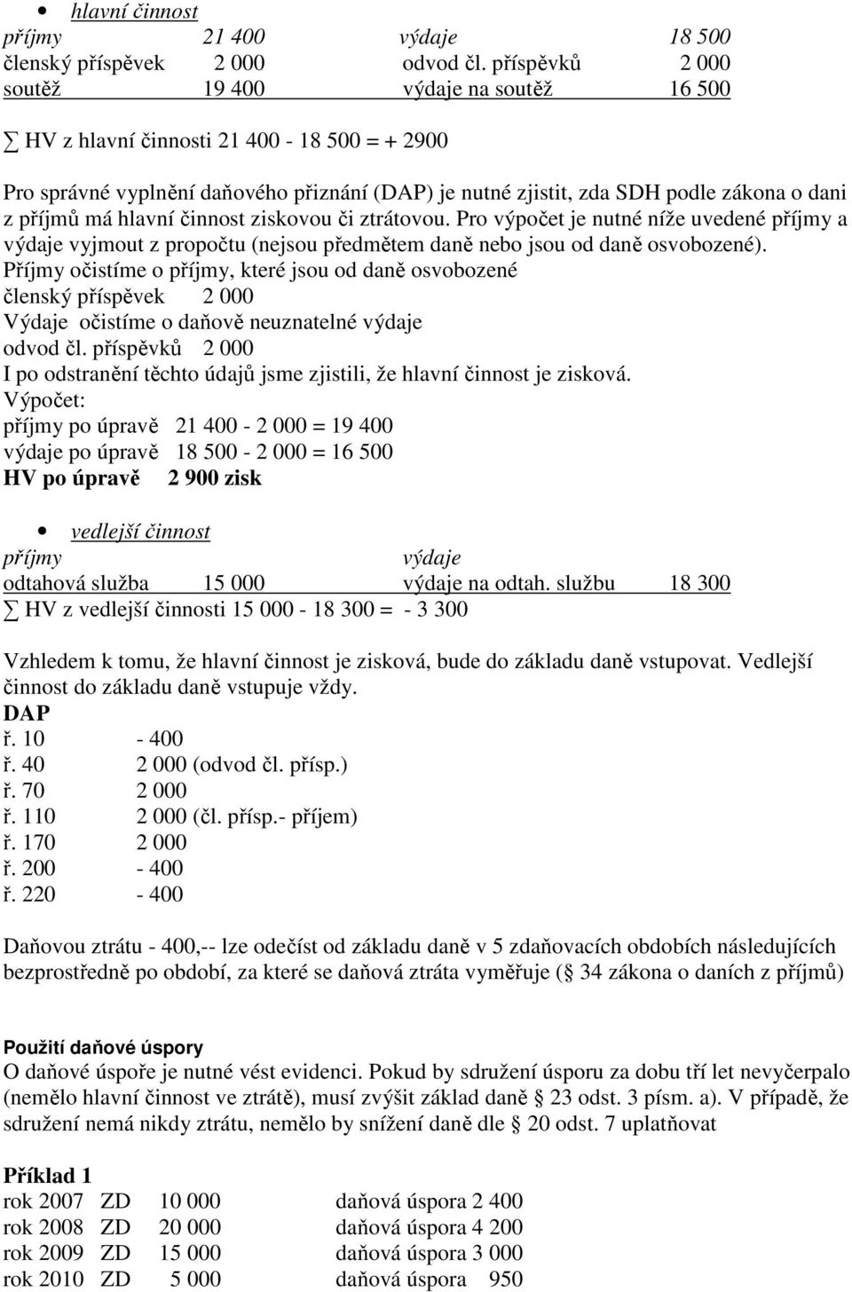 daňově neuznatelné výdaje odvod čl. příspěvků 2 000 I po odstranění těchto údajů jsme zjistili, že hlavní činnost je zisková.