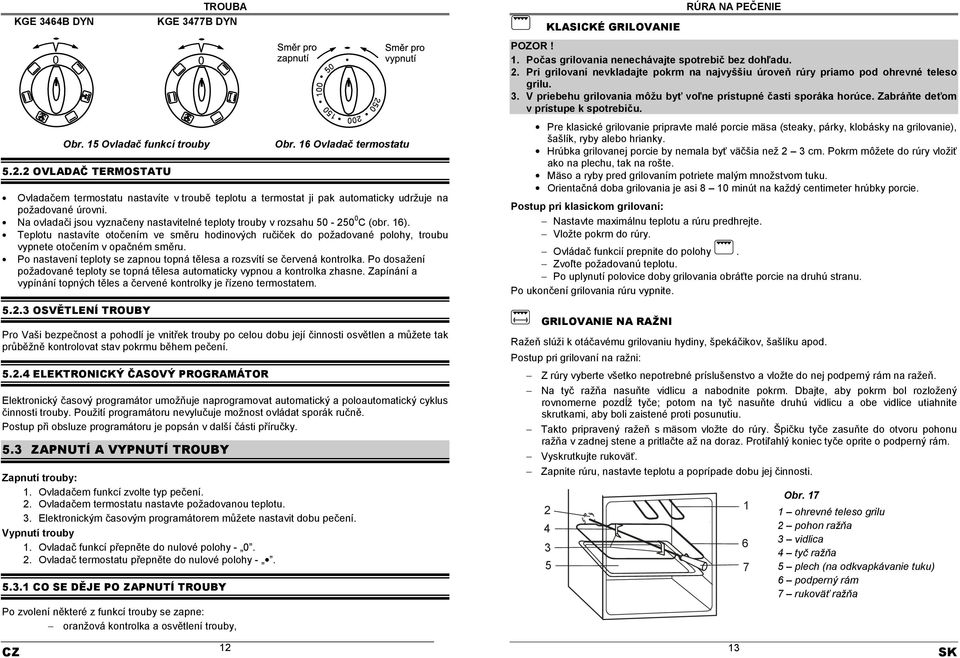 Zabráňte deťom v prístupe k spotrebiču. Obr. 15 Ovladač funkcí trouby 5.2.2 OVLADAČ TERMOSTATU Obr.