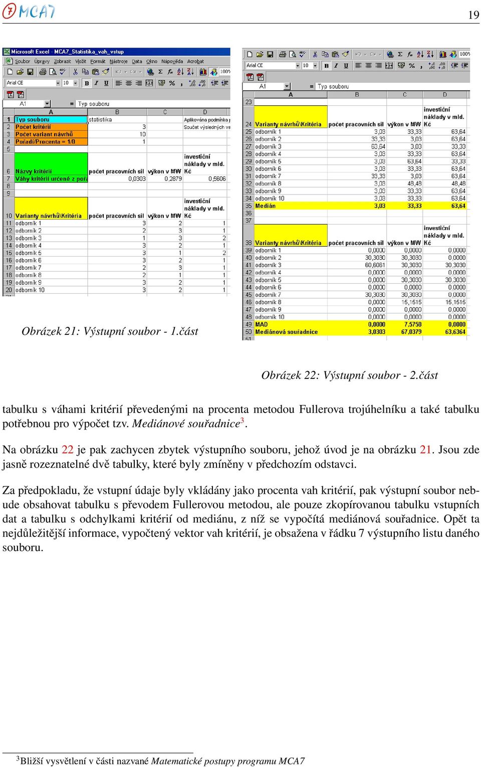 Za předpokladu, že vstupní údaje byly vkládány jako procenta vah kritérií, pak výstupní soubor nebude obsahovat tabulku s převodem Fullerovou metodou, ale pouze zkopírovanou tabulku vstupních dat a