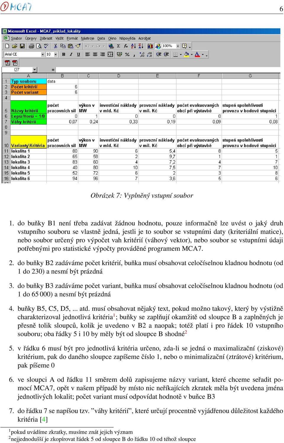 určený pro výpočet vah kritérií (váhový vektor), nebo soubor se vstupními údaji potřebnými pro statistické výpočty prováděné programem MCA7. 2.