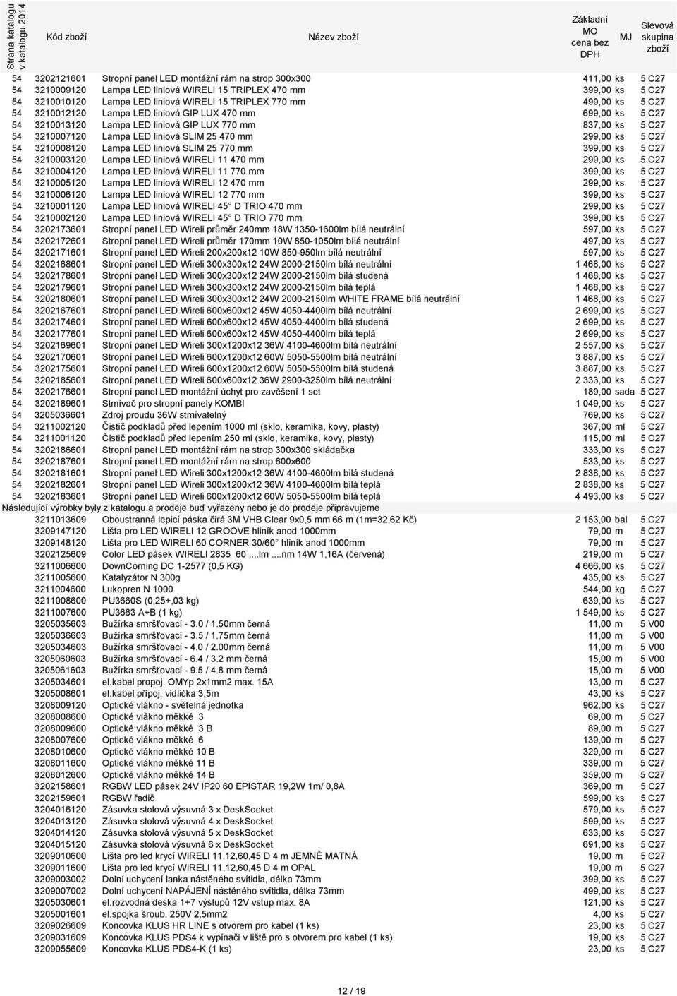 470 mm 299,00 ks 5 C27 54 3210008120 Lampa LED liniová SLIM 25 770 mm 399,00 ks 5 C27 54 3210003120 Lampa LED liniová WIRELI 11 470 mm 299,00 ks 5 C27 54 3210004120 Lampa LED liniová WIRELI 11 770 mm