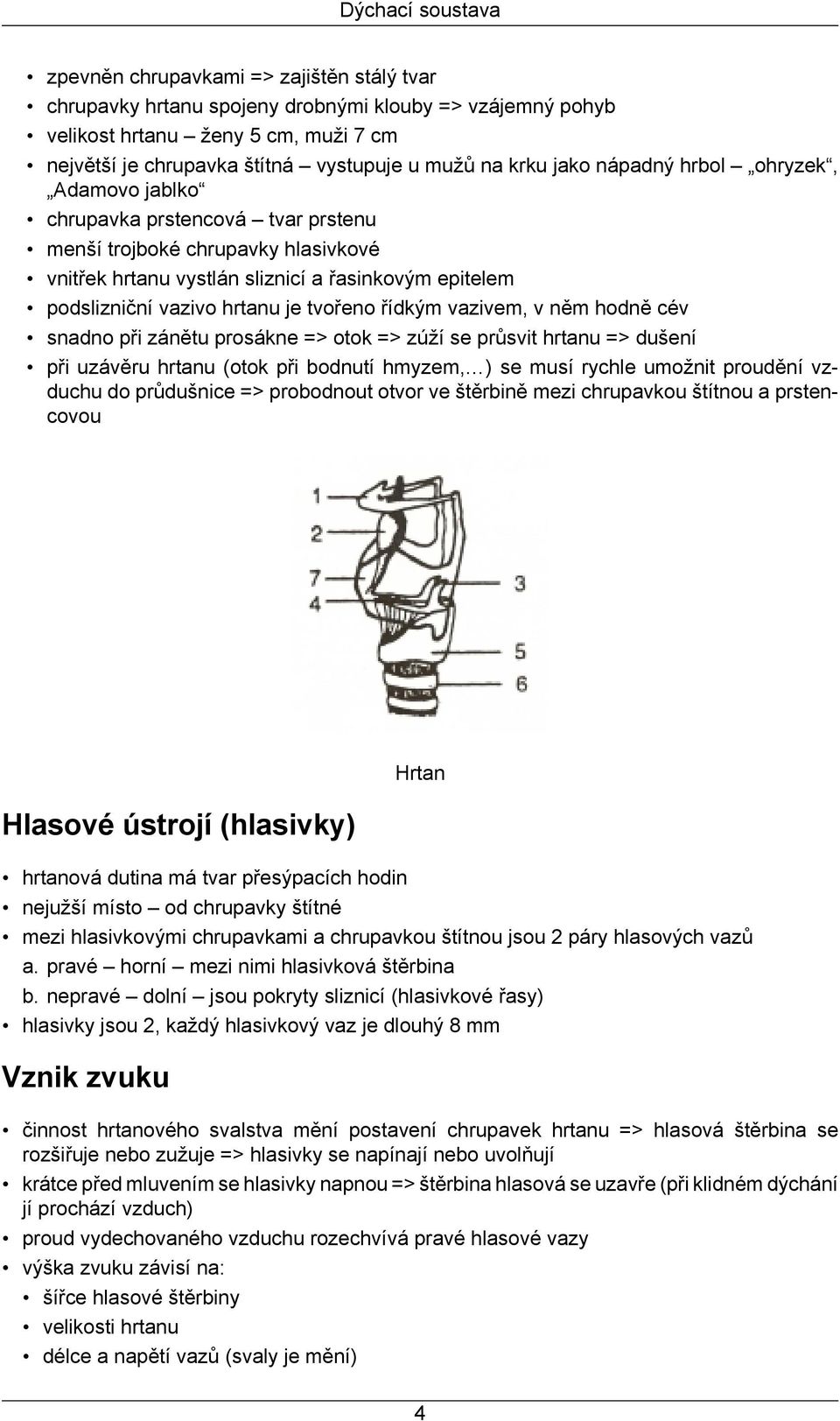 hrtanu je tvořeno řídkým vazivem, v něm hodně cév snadno při zánětu prosákne => otok => zúží se průsvit hrtanu => dušení při uzávěru hrtanu (otok při bodnutí hmyzem, ) se musí rychle umožnit proudění