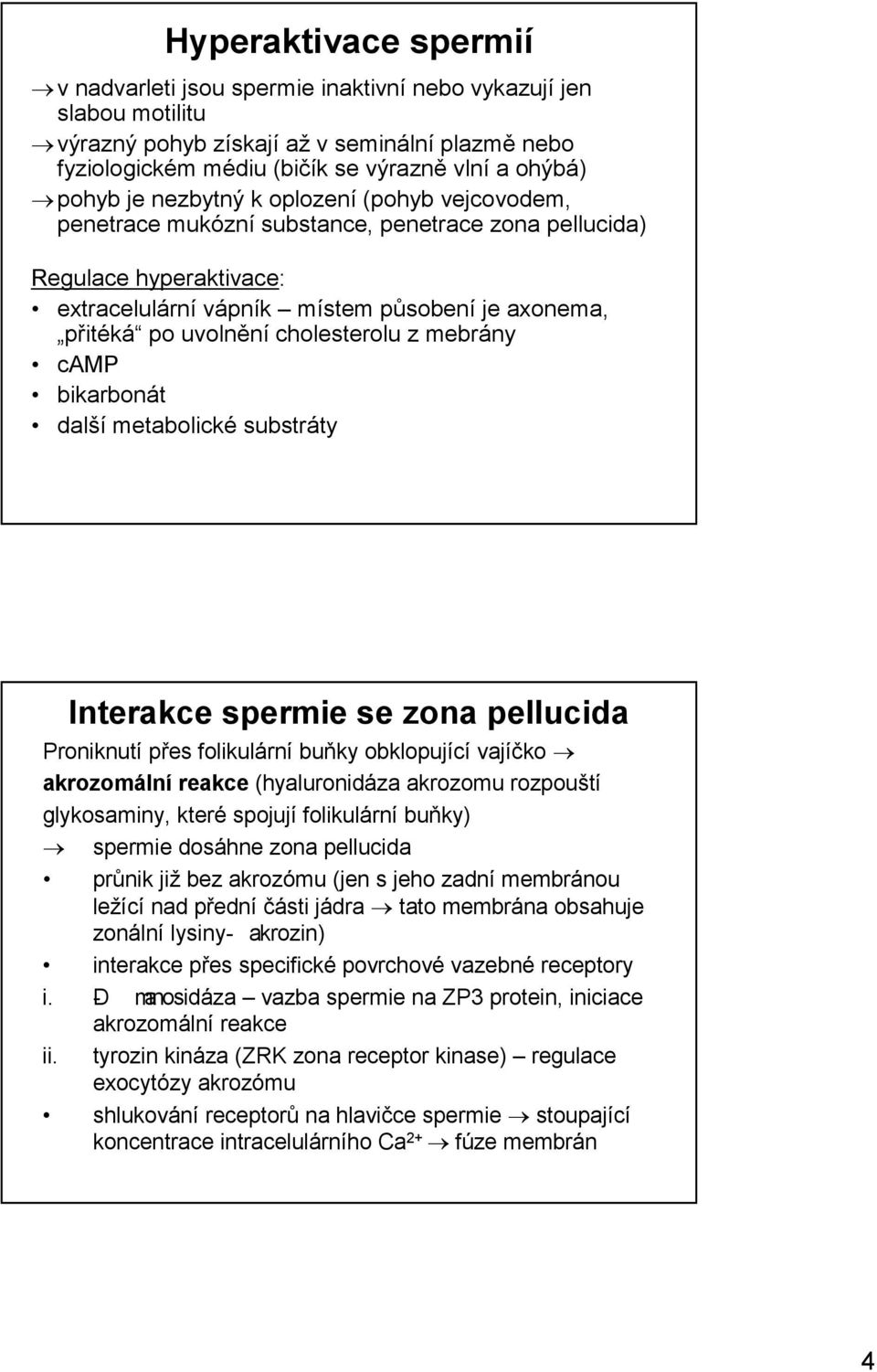 cholesterolu z mebrány camp bikarbonát další metabolické substráty Interakce spermie se zona pellucida Proniknutí přes folikulární buňky obklopující vajíčko akrozomální reakce (hyaluronidáza akrozomu