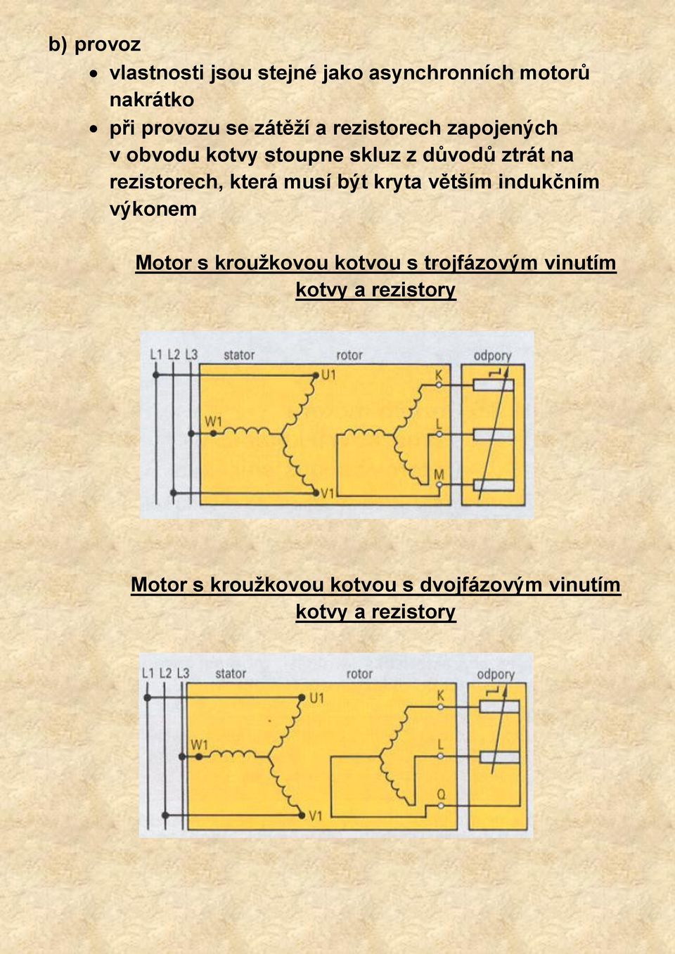 rezistorech, která musí být kryta větším indukčním výkonem Motor s kroužkovou kotvou s