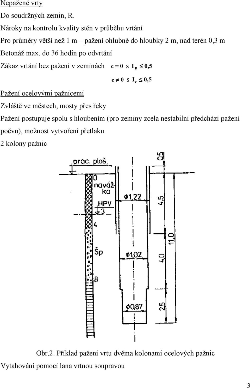 do 36 hodin po odvrtání Zákaz vrtání bez pažení v zeminách 0 c = s I D 0, 5 c 0 s I c 0, 5 Pažení ocelovými pažnicemi Zvláště ve městech,