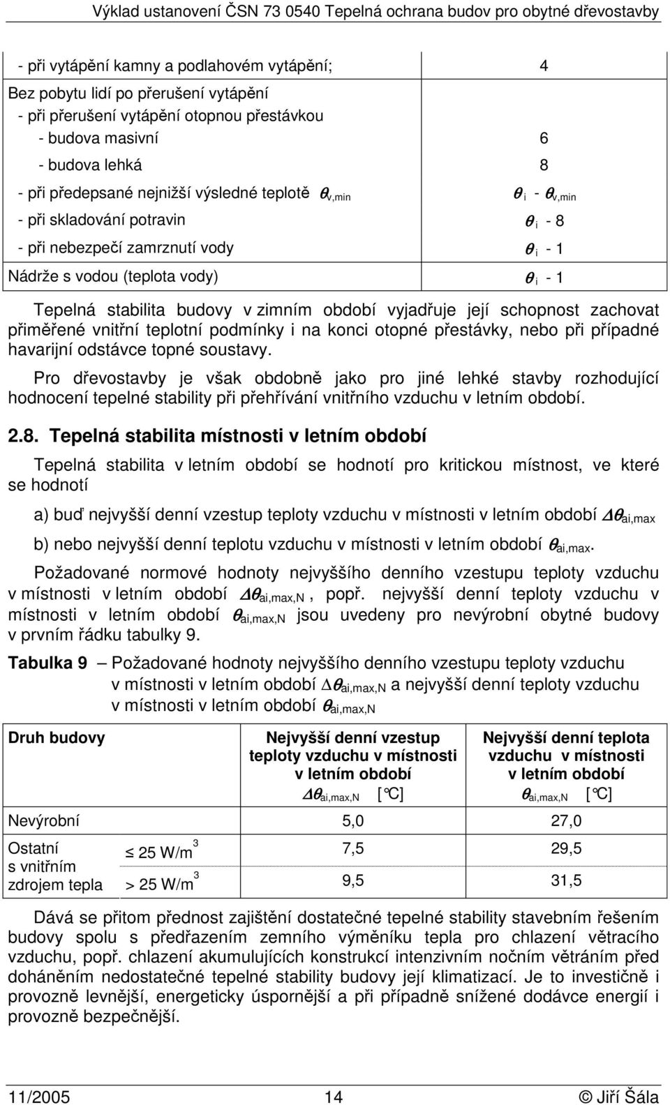 schopnost zachovat přiměřené vnitřní teplotní podmínky i na konci otopné přestávky, nebo při případné havarijní odstávce topné soustavy.