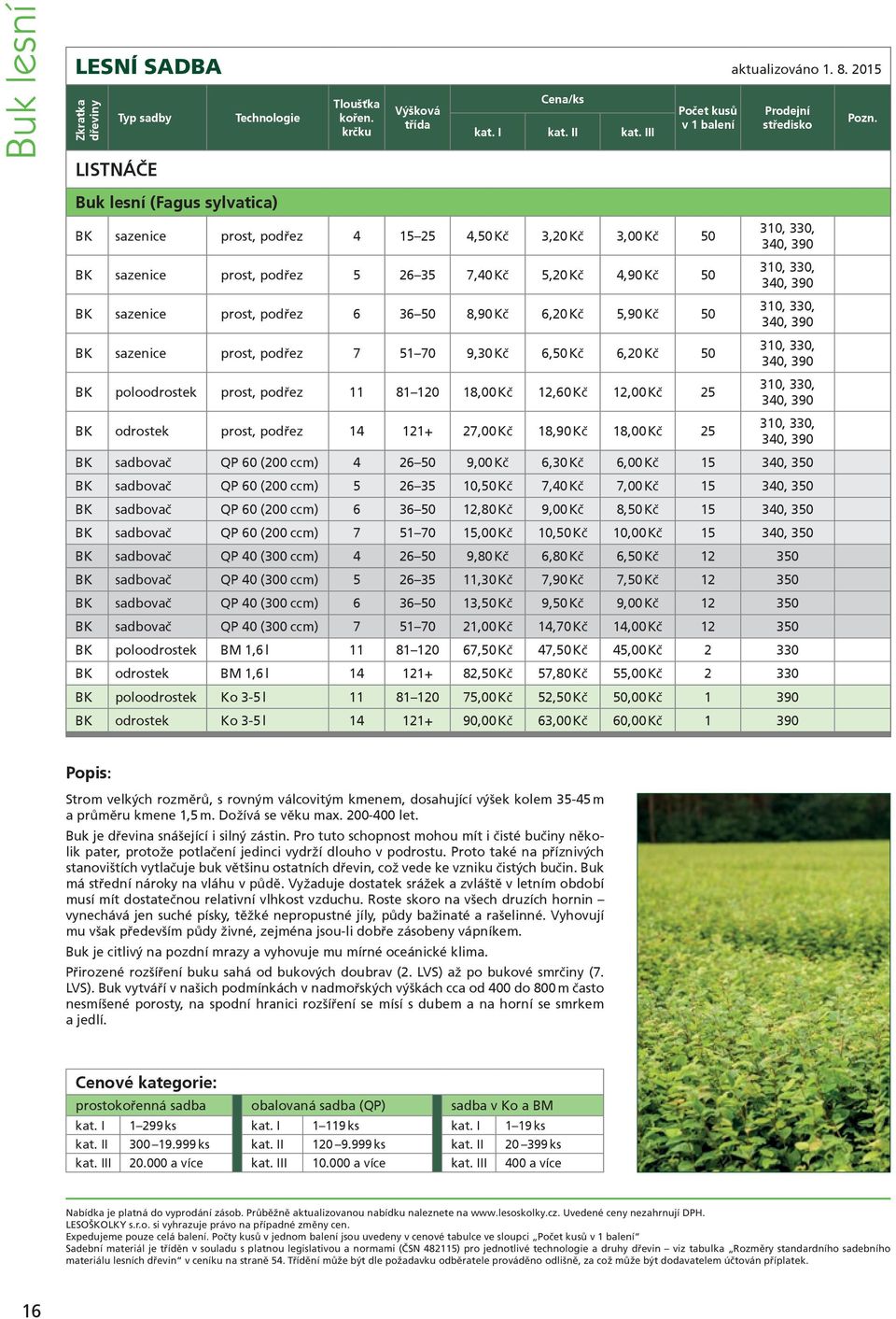 Buk lesní (Fagus sylvatica) BK sazenice prost, podřez 4 15 25 4,50 Kč 3,20 Kč 3,00 Kč 50 BK sazenice prost, podřez 5 26 35 7,40 Kč 5,20 Kč 4,90 Kč 50 BK sazenice prost, podřez 6 36 50 8,90 Kč 6,20 Kč