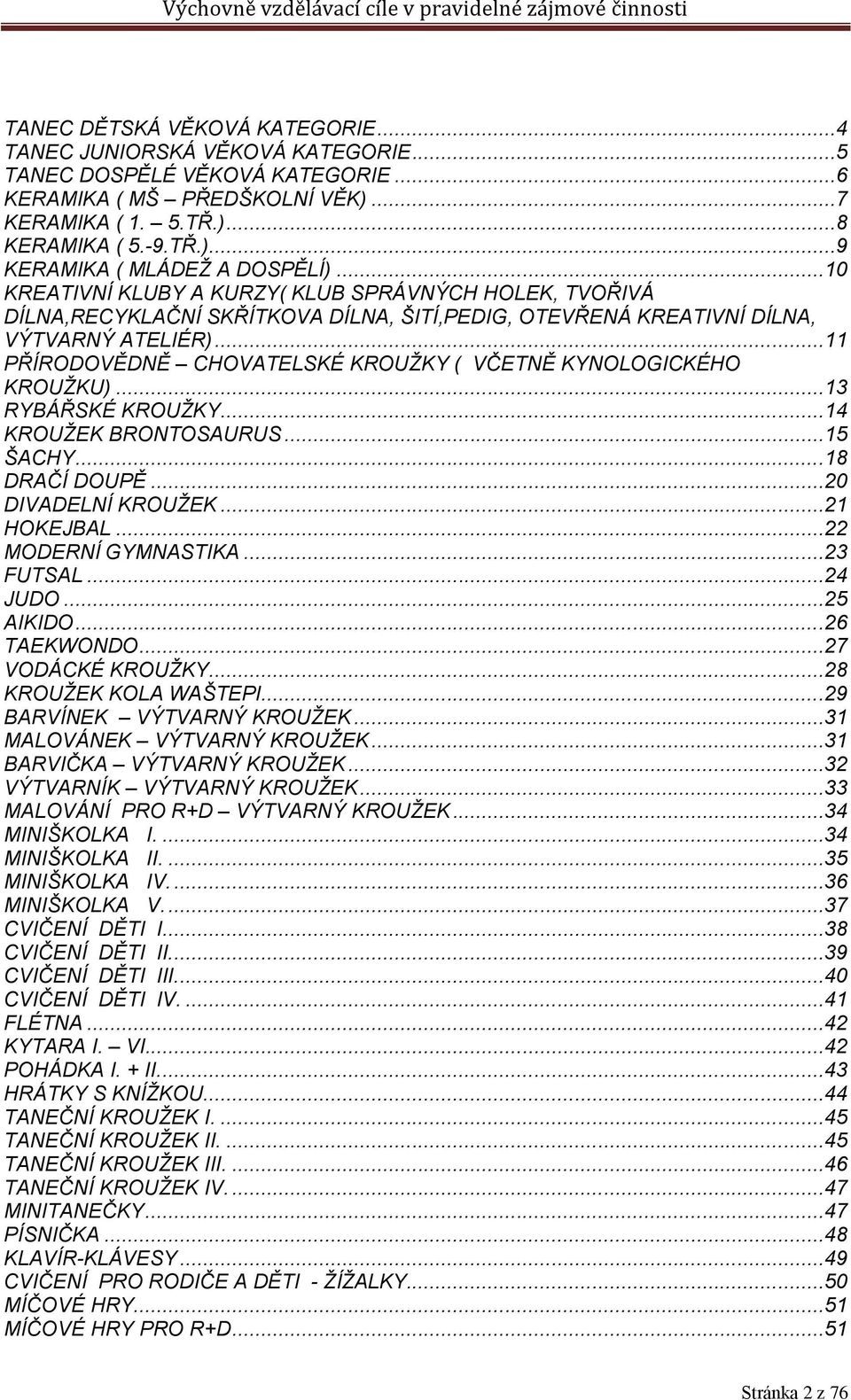 ..11 PŘÍRODOVĚDNĚ CHOVATELSKÉ KROUŽKY ( VČETNĚ KYNOLOGICKÉHO KROUŽKU)...13 RYBÁŘSKÉ KROUŽKY...14 KROUŽEK BRONTOSAURUS...15 ŠACHY...18 DRAČÍ DOUPĚ...20 DIVADELNÍ KROUŽEK...21 HOKEJBAL.