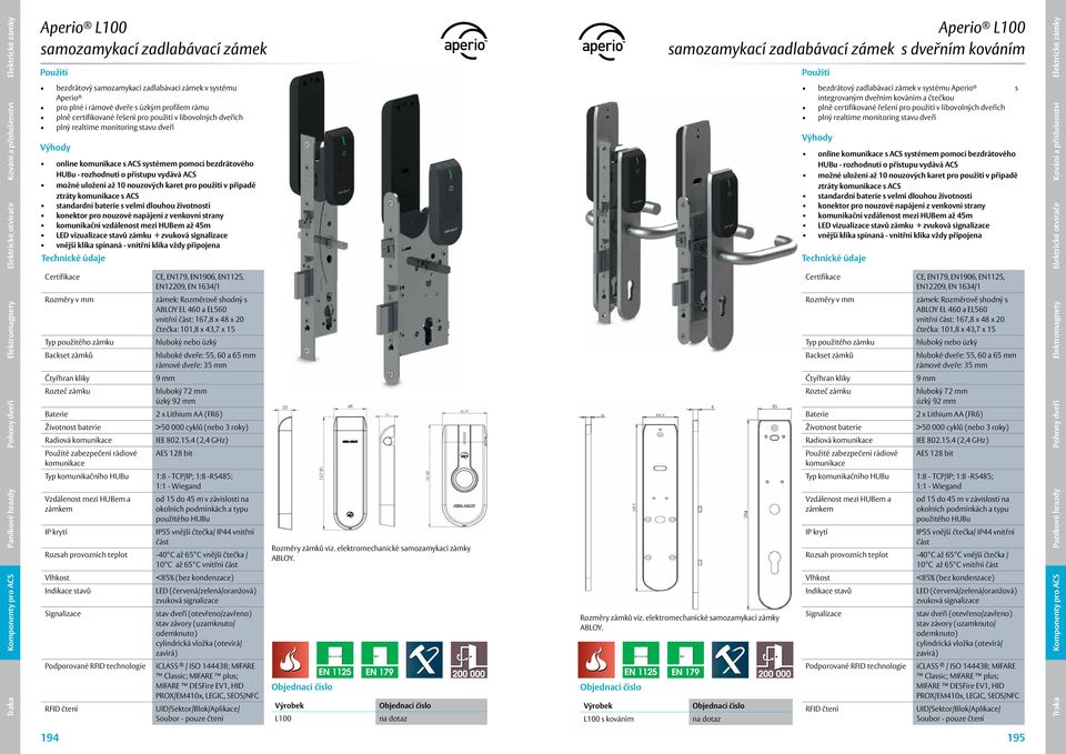 uložení až 10 nouzových karet pro použití v případě ztráty s ACS konektor pro nouzové napájení z venkovní strany komunikační vzdálenost mezi HUBem až 45m LED vizualizace stavů zámku + zvuková