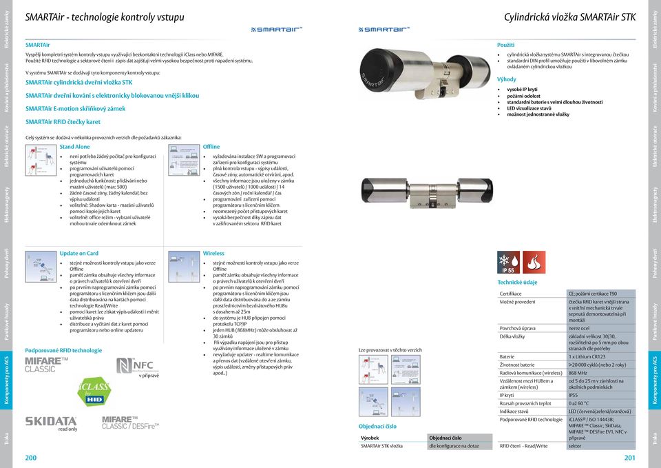 V systému SMARTAir se dodávají tyto komponenty kontroly vstupu: SMARTAir cylindrická dveřní vložka STK SMARTAir dveřní kování s elektronicky blokovanou vnější klikou SMARTAir E-motion skříňkový zámek