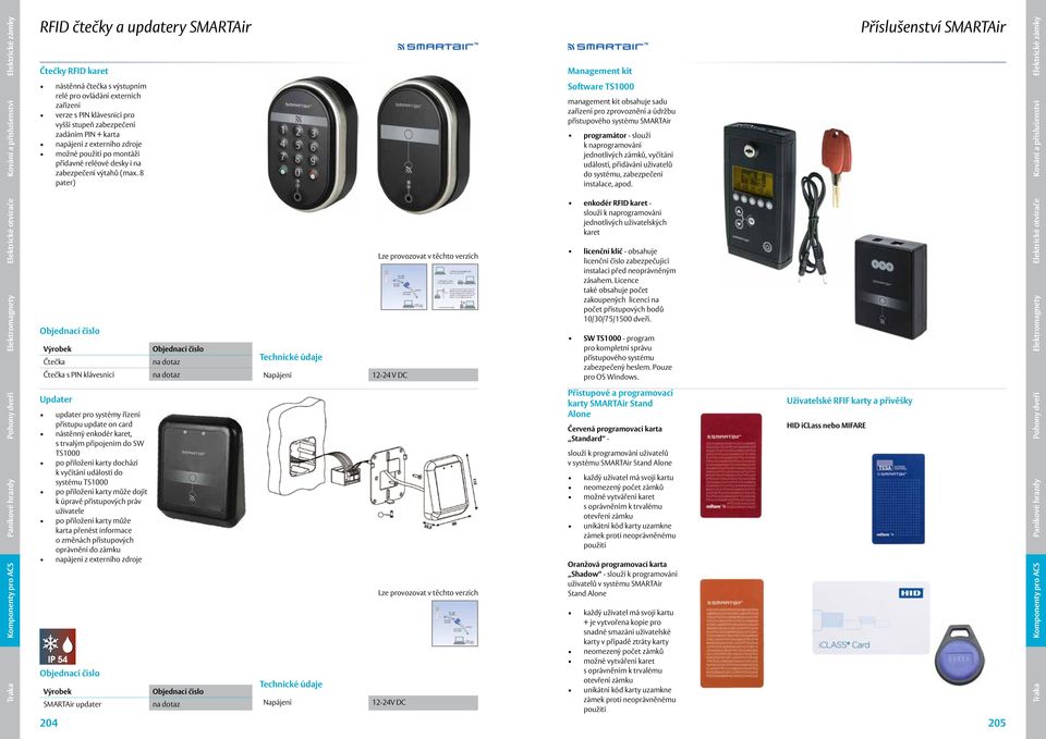 8 pater) Software TS1000 management kit obsahuje sadu zařízení pro zprovoznění a údržbu přístupového systému SMARTAir programátor - slouží k naprogramování jednotlivých zámků, vyčítání událostí,