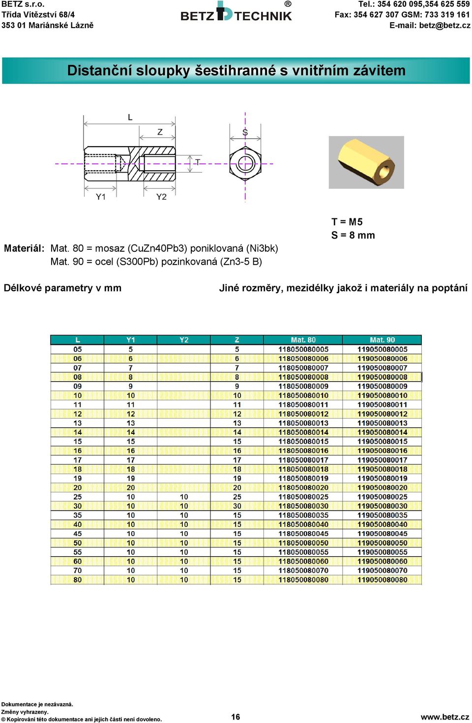 90 = ocel (S300Pb) pozinkovaná (Zn3-5 B) T = M5 S = 8 mm