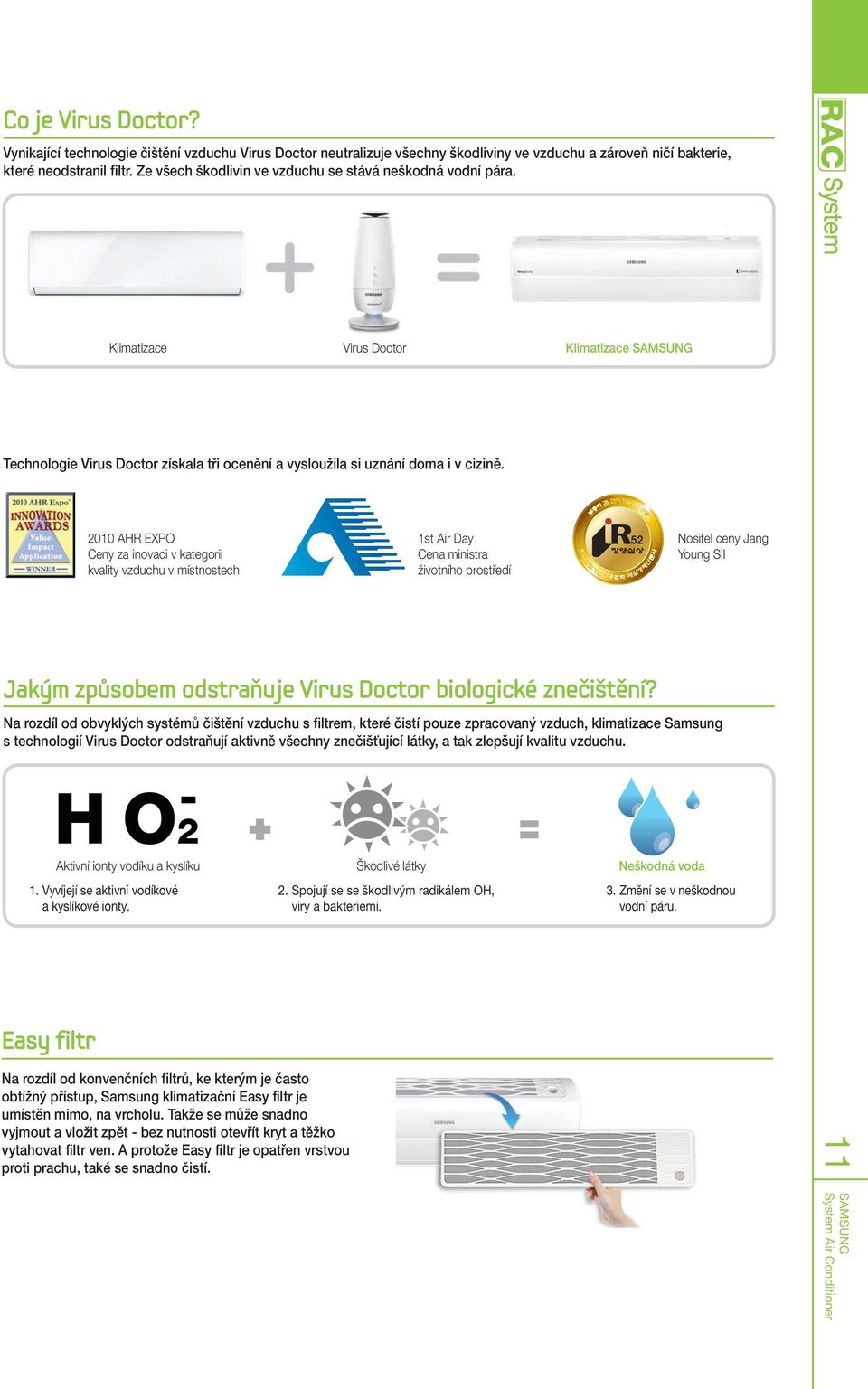 2010 AHR EXPO Ceny za inovaci v kategorii kvality vzduchu v místnostech 1st Air Day Cena ministra životního prostředí Nositel ceny Jang Young Sil Jakým způsobem odstraňuje Virus Doctor biologické