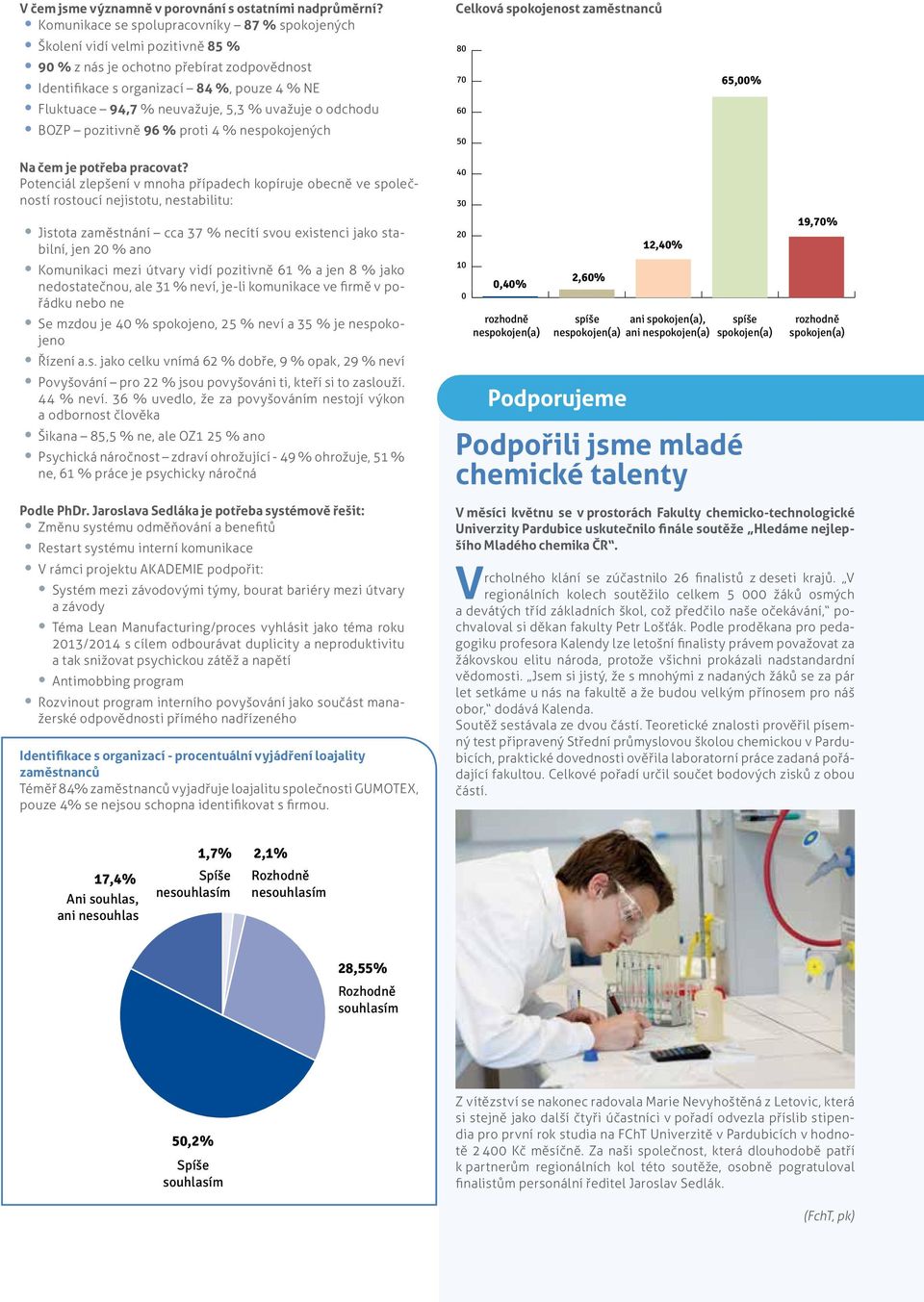 5,3 % uvažuje o odchodu BOZP pozitivně 96 % proti 4 % nespokojených Celková spokojenost zaměstnanců 80 70 60 50 65,00% Na čem je potřeba pracovat?