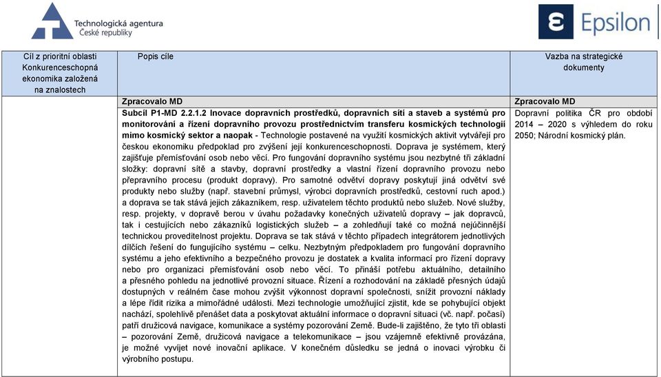 2 Inovace dopravních prostředků, dopravních sítí a staveb a systémů pro monitorování a řízení dopravního provozu prostřednictvím transferu kosmických technologií mimo kosmický sektor a naopak -