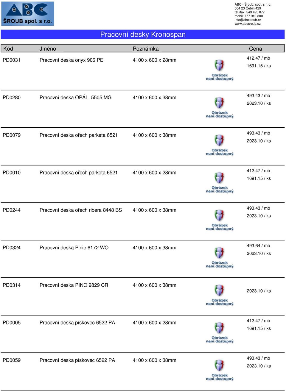 ořech ribera 8448 BS PD0324 Pracovní deska Pinie 6172 WO 493.