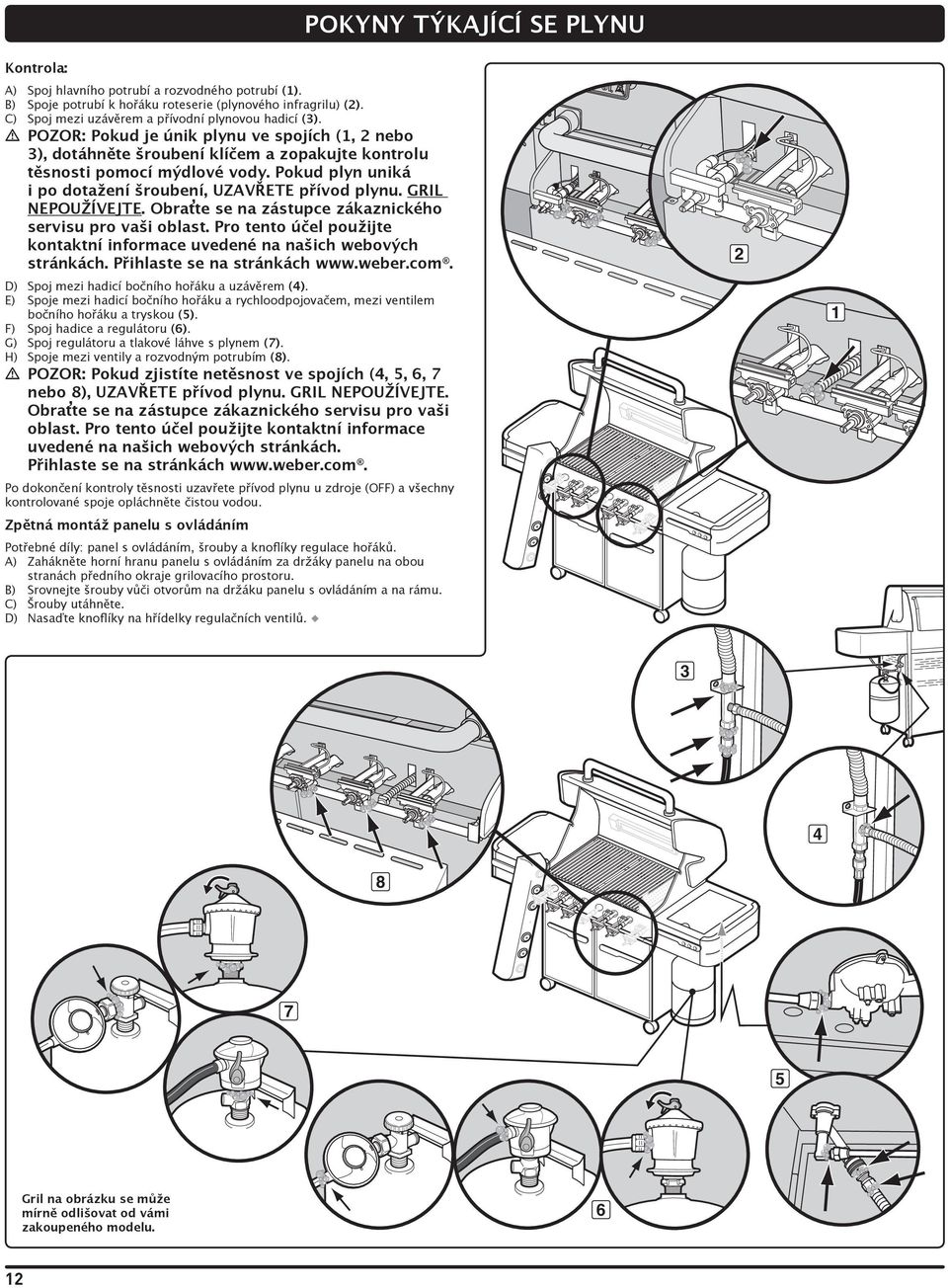 GRIL NEPOUŽÍVEJTE. Obraťte se na zástupce zákaznického servisu pro vaši oblast. Pro tento účel použijte kontaktní informace uvedené na našich webových stránkách. Přihlaste se na stránkách www.weber.