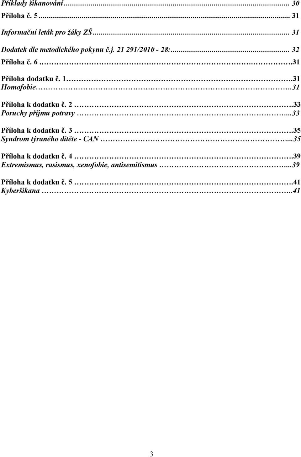 31 Homofobie.31 Příloha k dodatku č. 2.33 Poruchy příjmu potravy...33 Příloha k dodatku č. 3.