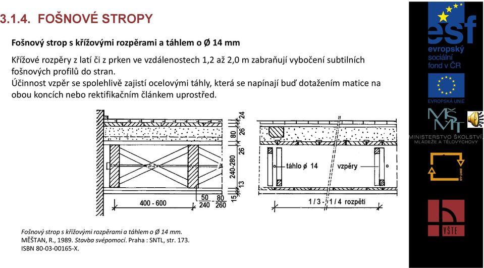 1,2 až 2,0 m zabraňují vybočení subtilních fošnových profilů do stran.