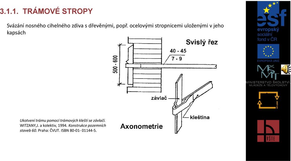 trámu pomocí trámových kleští se závlačí. WITZANY,J.