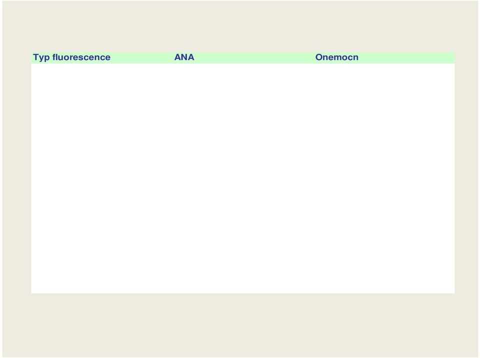 SLE homogenní anti-pm-scl SCL/DM chomáčkovitý anti-u3 RNP (fibrilarin) SCL skvrnitý anti-rna polymeráza I SCL Tečkovaný anti-centromerové CREST Cytoplazmatický anti-trna syntetázy (Jo-1,Pl-7) PM/DM