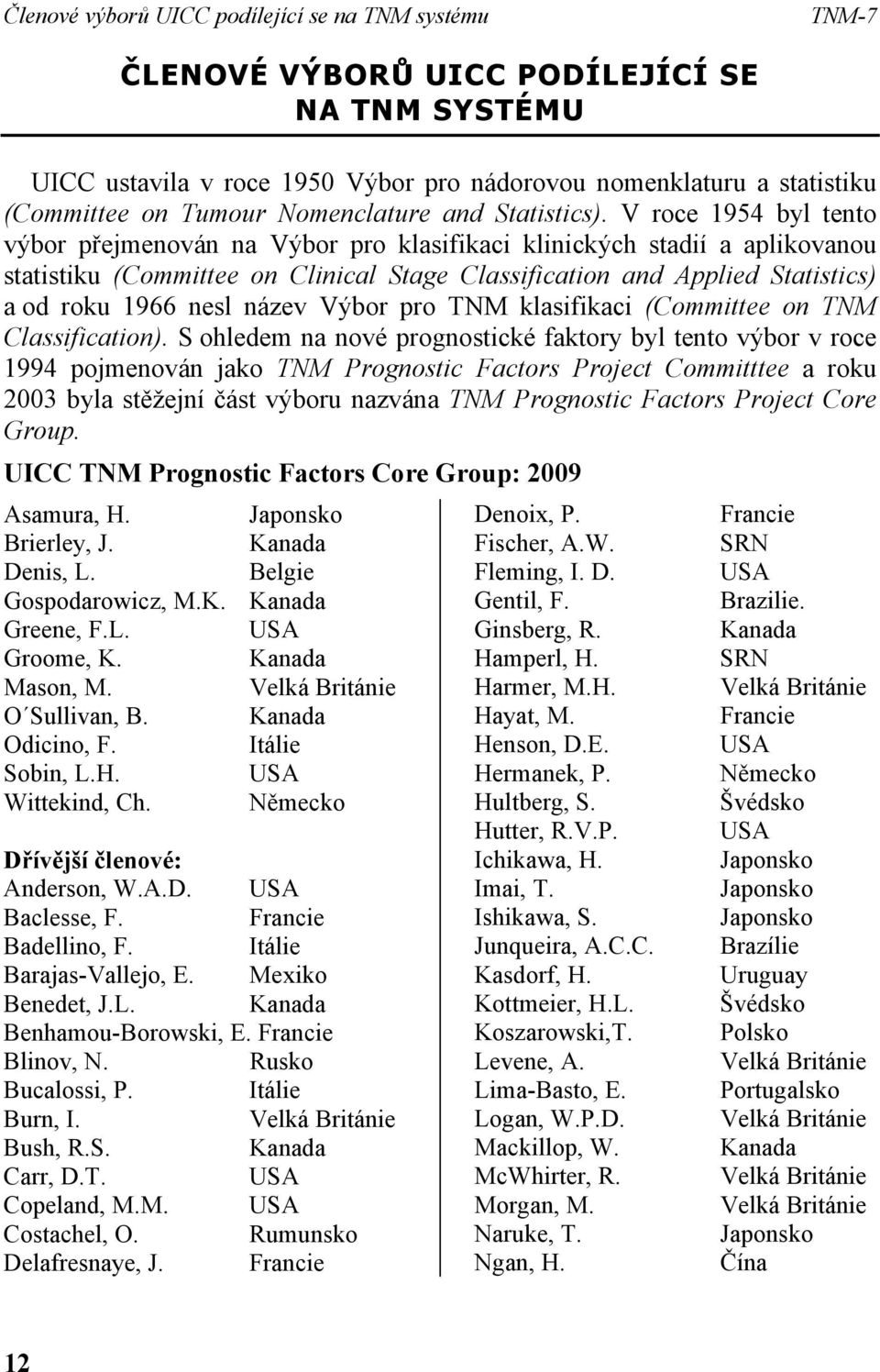 V roce 1954 byl tento výbor přejmenován na Výbor pro klasifikaci klinických stadií a aplikovanou statistiku (Committee on Clinical Stage Classification and Applied Statistics) a od roku 1966 nesl