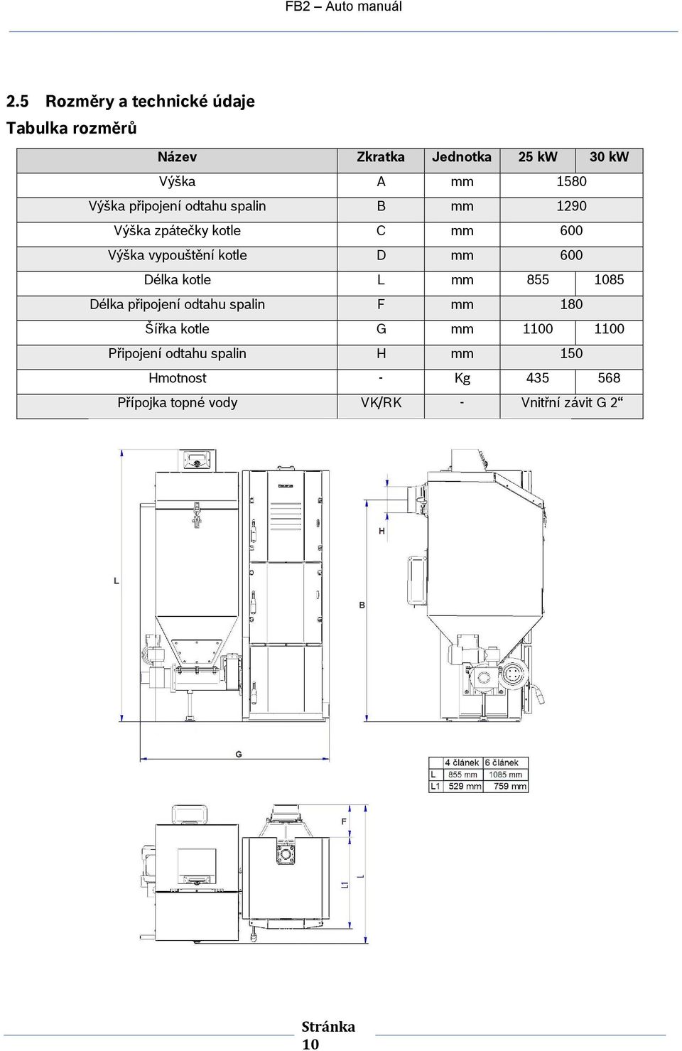 600 Délka kotle L mm 855 1085 Délka připojení odtahu spalin F mm 180 Šířka kotle G mm 1100 1100