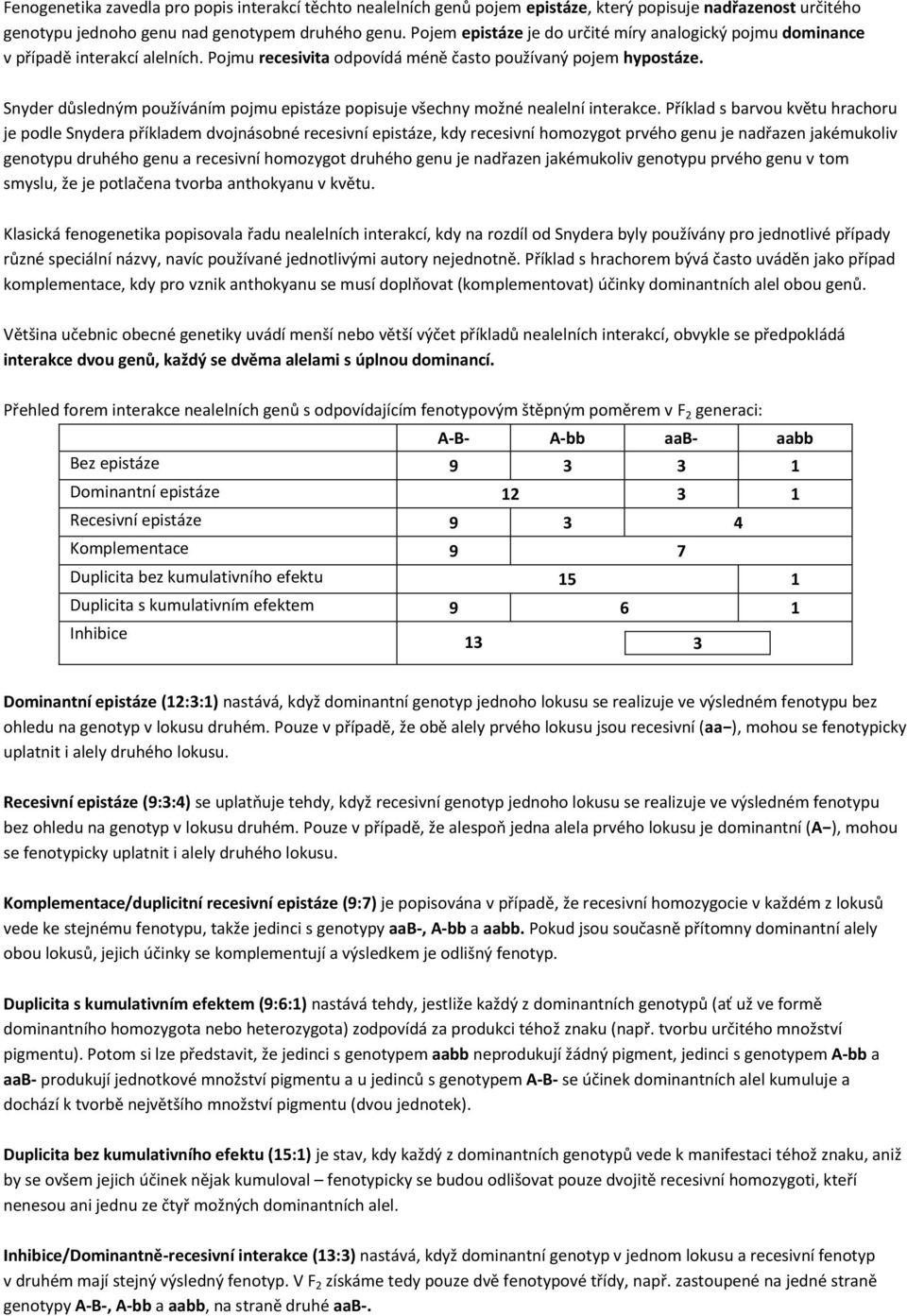 Snyder důsledným používáním pojmu epistáze popisuje všechny možné nealelní interakce.