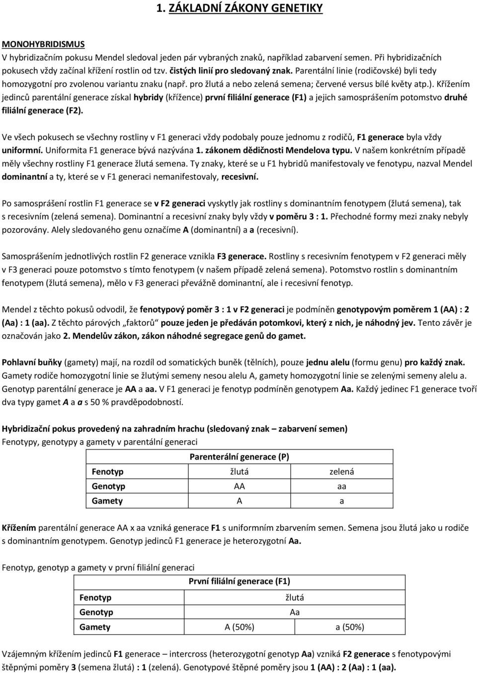 pro žlutá a nebo zelená semena; červené versus bílé květy atp.).