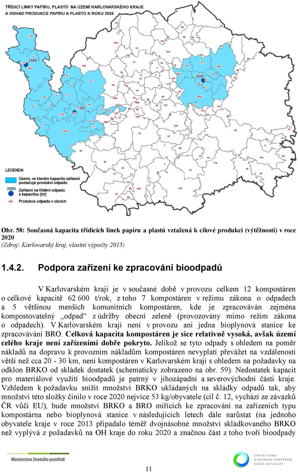 t/rok, z toho 7 kompostáren v režimu zákona o odpadech a 5 většinou menších komunitních kompostáren, kde je zpracováván zejména kompostovatelný odpad z údržby obecní zeleně (provozovány mimo režim