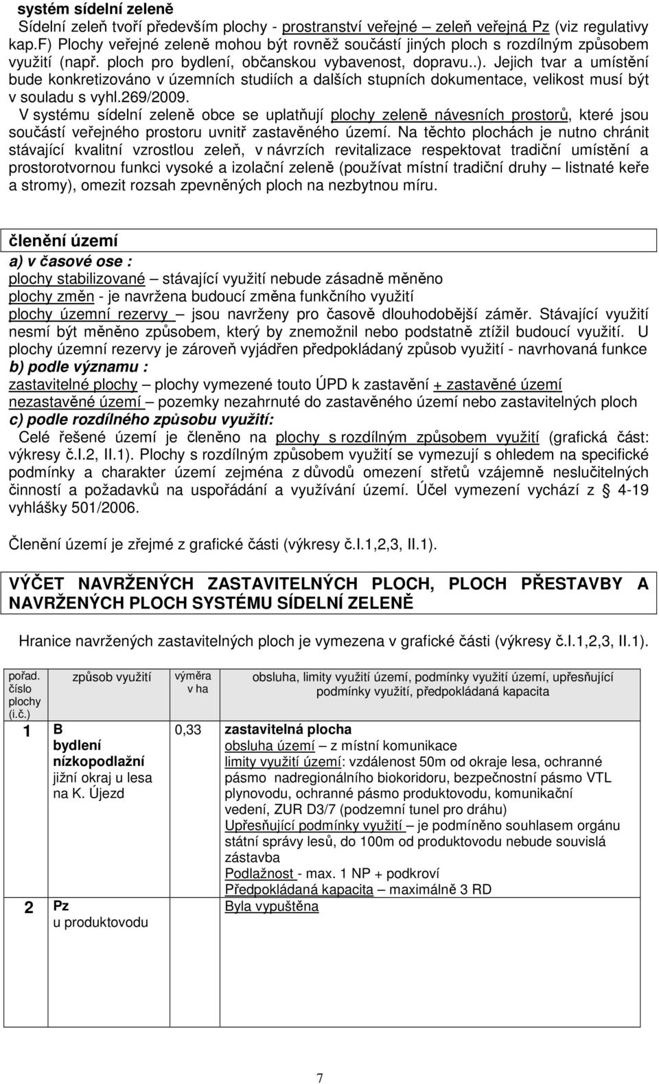 269/2009. V systému sídelní zeleně obce se uplatňují plochy zeleně návesních prostorů, které jsou součástí veřejného prostoru uvnitř zastavěného území.