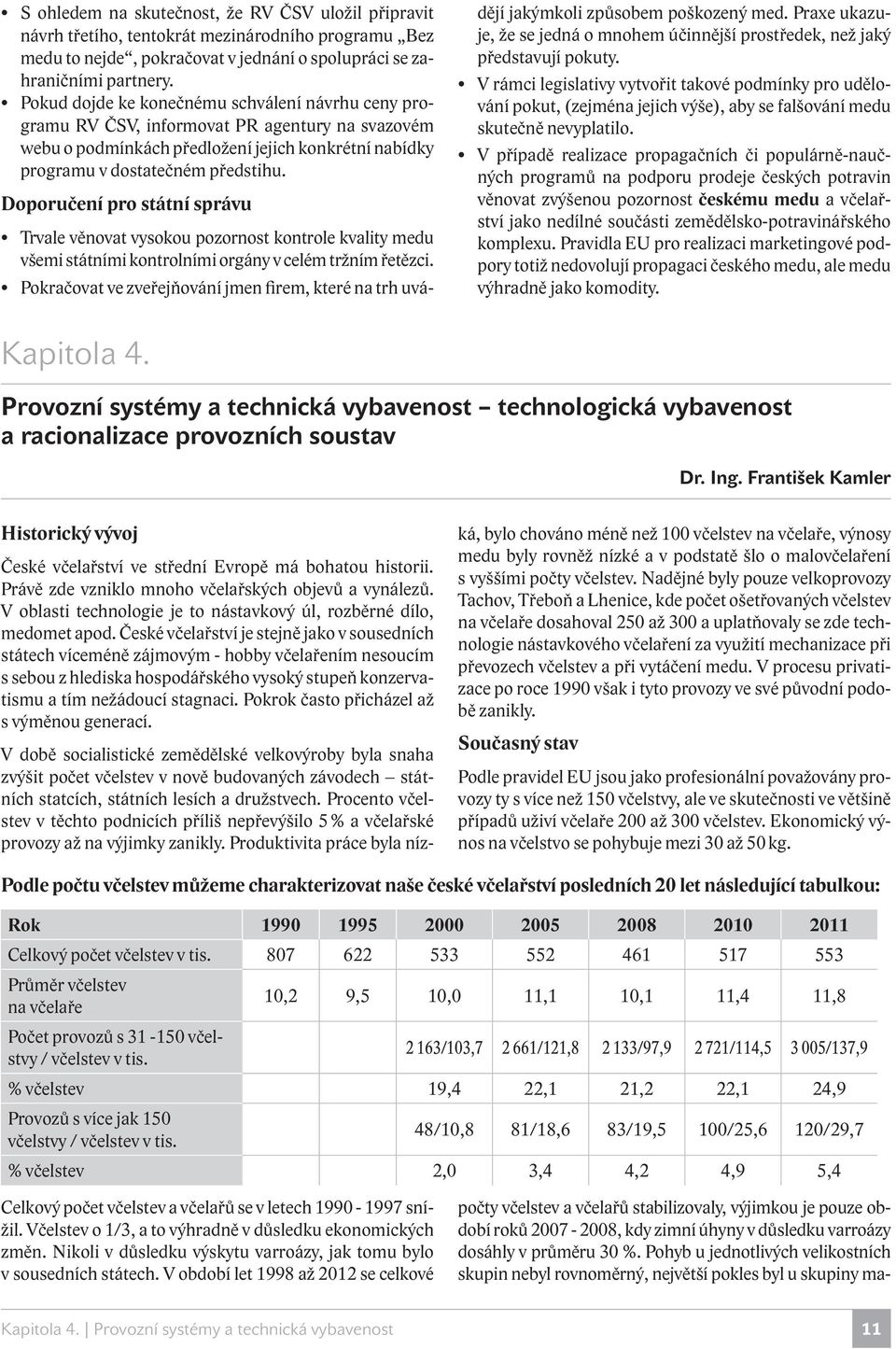 Doporučení pro státní správu Trvale věnovat vysokou pozornost kontrole kvality medu všemi státními kontrolními orgány v celém tržním řetězci.